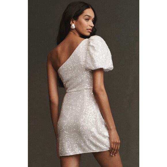 NWT Sachin & Babi Dova Puffed One-Shoulder Sequin Bow Wrap Mini Dress Sz 8 - Picture 2 of 10